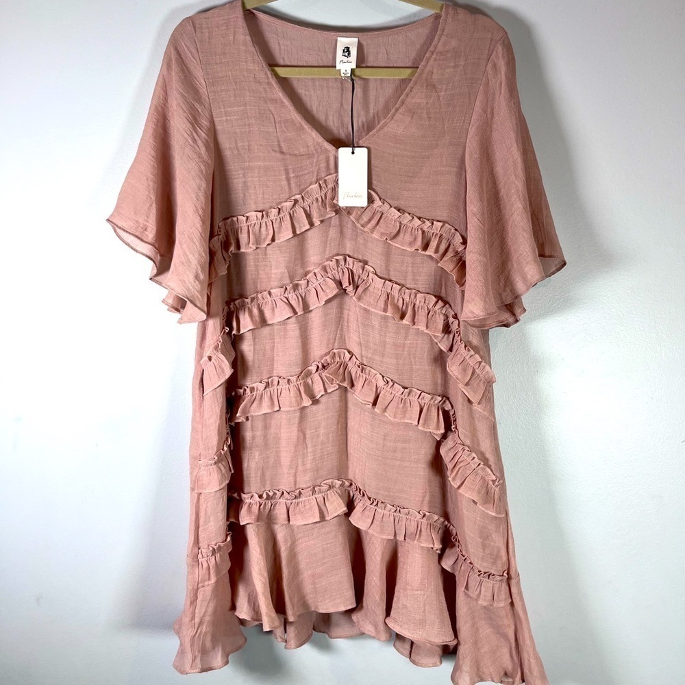 Flawless Bohemian Blush Coloured Tiered Ruffle Shift Dress NWT Size Small